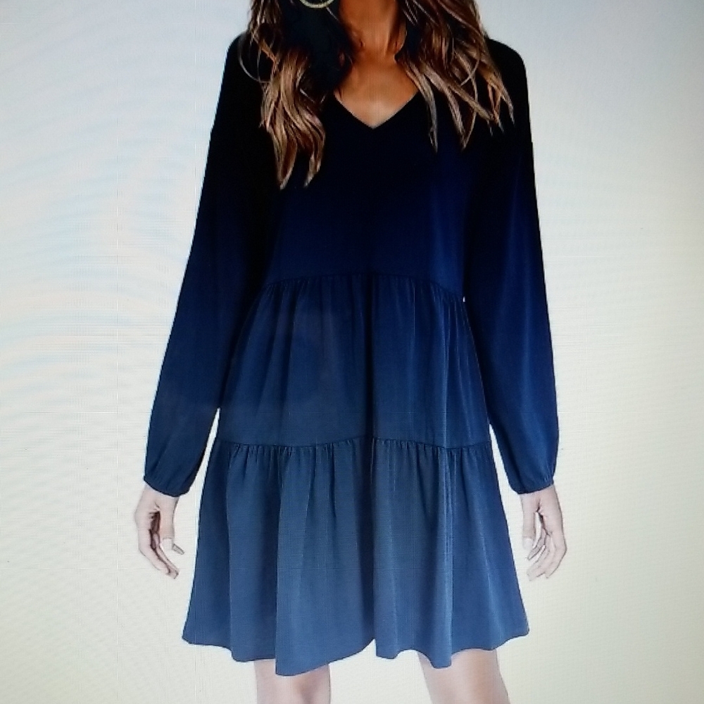 Ultranice Womens Ruffle Dress Vneck Long Sleeve Flowy Swing Shift Dress Medium